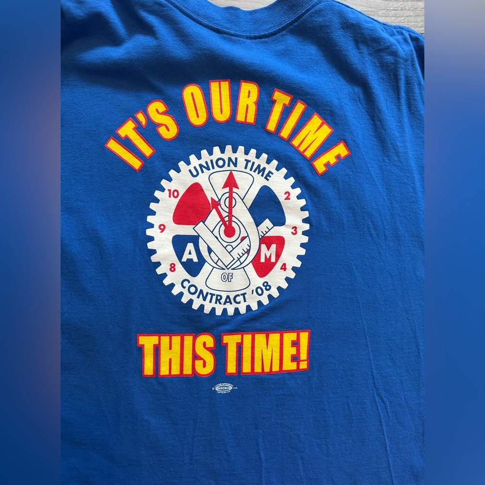 Rare Vintage UNION TIME Spell Out Big Logo Single Pocket T-shirt Size 2XL Cotton - Picture 8 of 8
